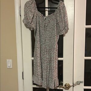 A.U.W. Floral Puff-Sleeve Smocked Spring Dress Sage W/Floral 2X CUTE Easter